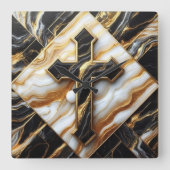 Elegantie Monochroom Keramisch patroon vergulde aa Vierkante Klok (Voorkant)