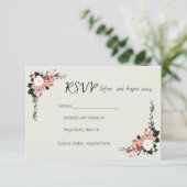 Elegantie, mooie roze en witte blos bruiloft RSVP kaartje (Staand voorkant)