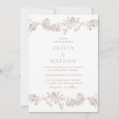  elegantie: Neutral Classic Floral Wedding Kaart (Voorkant)