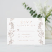  elegantie: Neutral Classic Floral Wedding RSVP Kaartje (Staand voorkant)
