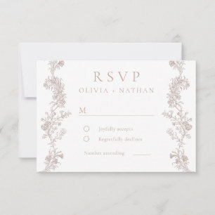 elegantie: Neutral Classic Floral Wedding RSVP Kaartje