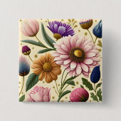  elegantie - Nostalgisch charme - Retro Floral Vierkante Button 5,1 Cm (Voorkant)