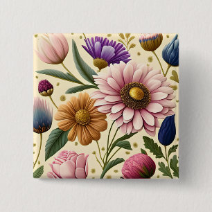  elegantie - Nostalgisch charme - Retro Floral Vierkante Button 5,1 Cm