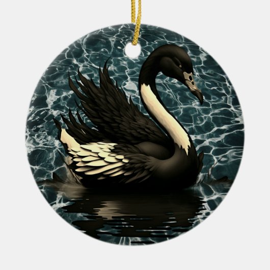 Elegantie onthuld: Black Swan artistiek Keramisch Ornament (Voorkant)