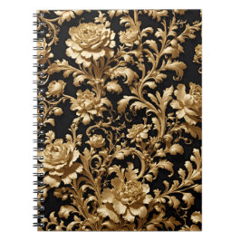 Elegantie onthuld: zwart en gouden bloemen notitieboek