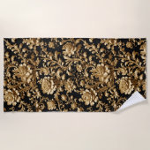 Elegantie onthuld: zwart en gouden bloemen strandlaken (Voorkant)