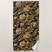 Elegantie onthuld: zwart en gouden bloemen strandlaken (Voorkant)