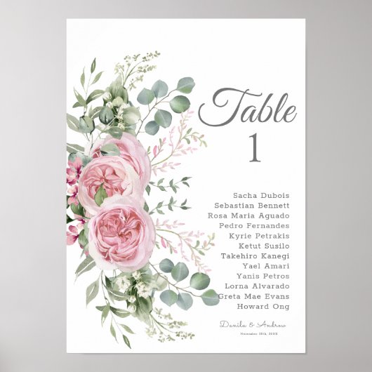 Elegantie Onthulde Waterverf Bloemen Trouwplaats Poster (Voorkant)