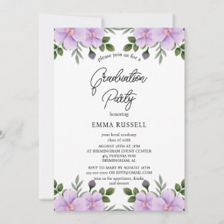 Elegantie Paarse Bloemige Afstudeerfeest Uitnodigi Kaart