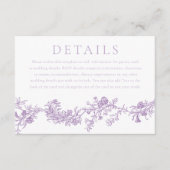 Elegantie: Paarse Lavendel Wedding Details Informatiekaartje (Voorkant)