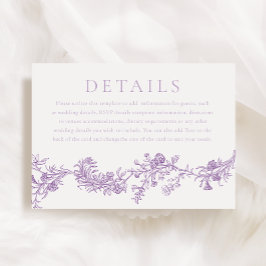 Elegantie: Paarse Lavendel Wedding Details Informatiekaartje
