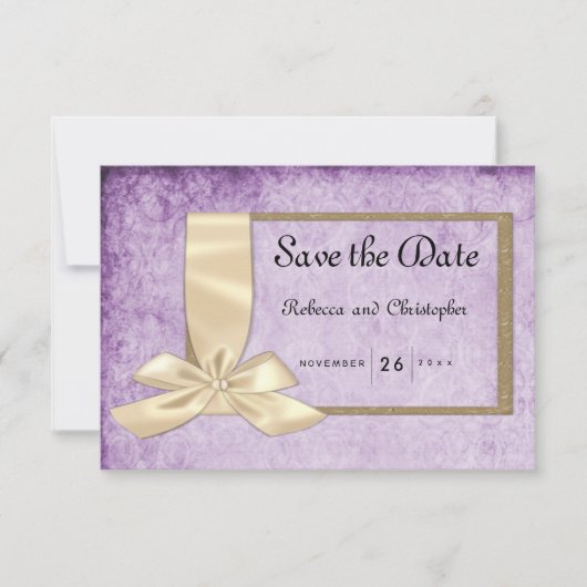 Elegantie: Paarse Perkament Sla de Datum op Save The Date (Voorkant)