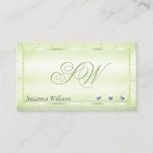 Elegantie Pastel Groen met Diamanten en Monogram Visitekaartje (Voorkant)