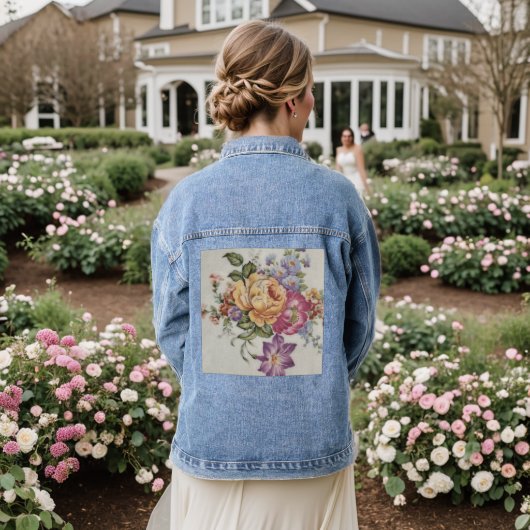 Elegantie: Porseleinen geïnspireerde Jean-jas Denim Jacket (Huwelijk Achterkant)