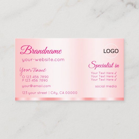 Elegantie Roos Roze Glamoureus met Logo Modern Visitekaartje (Achterkant)