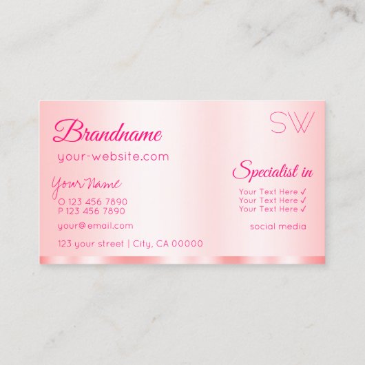 Elegantie Roos Roze Glamoureus met Monogram Modern Visitekaartje (Achterkant)