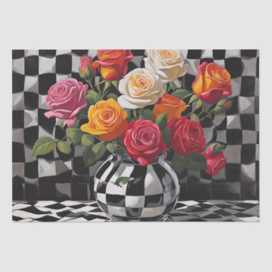 Elegantie: Rose Boeket in een Harlequin Decoupage Tissuepapier (Voorkant)