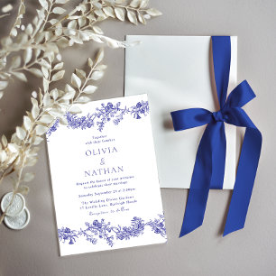  Elegantie: Royal Navy Blue Floral Wedding Kaart