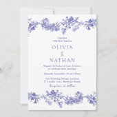 Elegantie: Royal Navy Blue Floral Wedding Kaart (Voorkant)