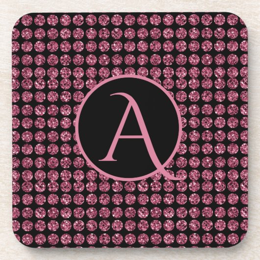 Elegantie Roze Diamanten Edelsteen Patroon Monogr Bier Onderzetter (Voorkant)