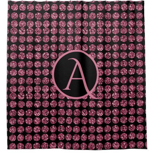  Elegantie Roze Diamanten Edelsteen Patroon Monogr Douchegordijn (Voorkant)