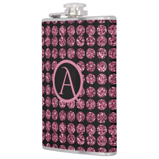  Elegantie Roze Diamanten Edelsteen Patroon Monogr Heupfles (Links)