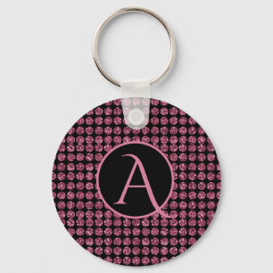  Elegantie Roze Diamanten Edelsteen Patroon Monogr Sleutelhanger
