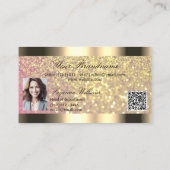 Elegantie Roze Glitter Gouden Rand Foto QR Code Visitekaartje (Achterkant)