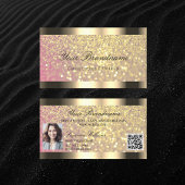 Elegantie Roze Glitter Gouden Rand Foto QR Code Visitekaartje