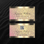 Elegantie Roze Gouden Glitter Gouden Rand QR Code Visitekaartje