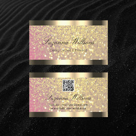 Elegantie Roze Gouden Glitter Gouden Rand QR Code Visitekaartje