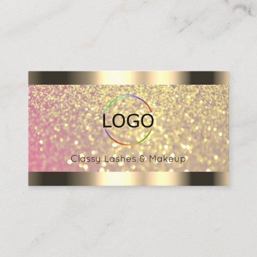 Elegantie Roze Lila Gouden Glitter Logo en QR Code Visitekaartje (Voorkant)
