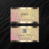 Elegantie Roze Lila Gouden Glitter Logo en QR Code Visitekaartje