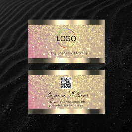 Elegantie Roze Lila Gouden Glitter Logo en QR Code Visitekaartje