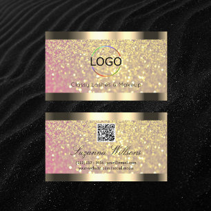 Elegantie Roze Lila Gouden Glitter Logo en QR Code Visitekaartje