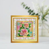 Elegantie Rozen Roze en Geel Waterverf Pastel Bedankkaart (Staand voorkant)