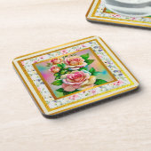 Elegantie Rozen Roze en Geel Waterverf Pastel Bier Onderzetter (Linkerzijde)