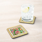 Elegantie Rozen Roze en Geel Waterverf Pastel Bier Onderzetter (Rechterzijde)