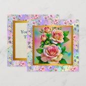 Elegantie Rozen Roze en Geel Waterverf Pastel Notitiekaartje (Voorkant / Achterkant)