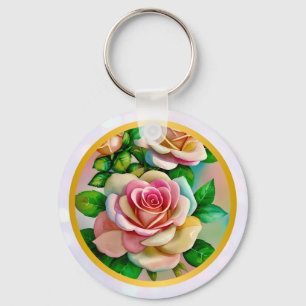 Elegantie Rozen Roze en Geel Waterverf Pastel Sleutelhanger