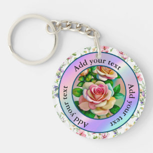 Elegantie Rozen Roze en Geel Waterverf Pastel Sleutelhanger