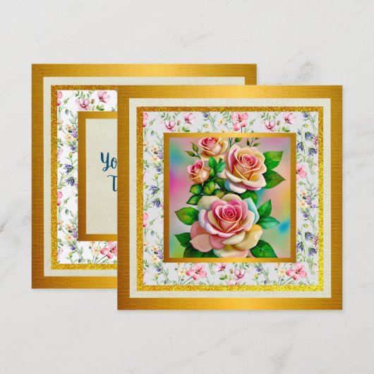 Elegantie Rozen Roze en Gele Waterverf Pastel Kaart (Voorkant / Achterkant)