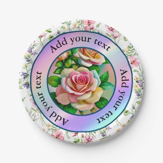 Elegantie Rozen Roze en Gele Waterverf Pastel Papieren Bordje (Voorkant)