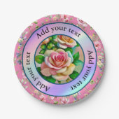 Elegantie Rozen Roze en Gele Waterverf Pastel Papieren Bordje (Voorkant)