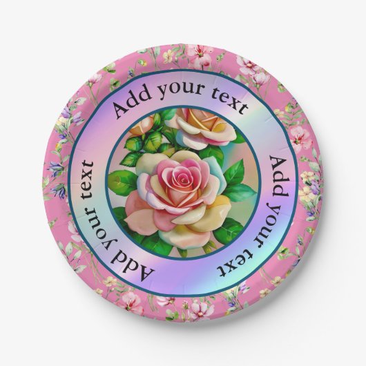 Elegantie Rozen Roze en Gele Waterverf Pastel Papieren Bordje (Voorkant)