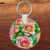 Elegantie Rozen Roze en Gele Waterverf Pastel Sleutelhanger (Voorkant)
