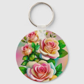 Elegantie Rozen Roze en Gele Waterverf Pastel Sleutelhanger (Achterkant)