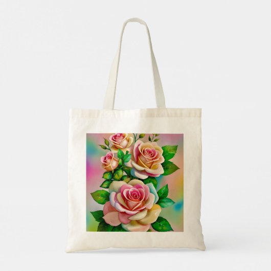 Elegantie Rozen Roze en Gele Waterverf Pastel Tote Bag (Achterkant)