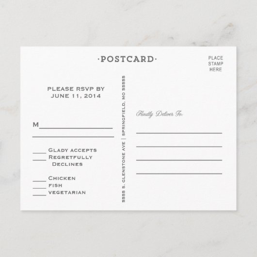  ELEGANTIE | RSVP-BRIEFKAART UITNODIGING BRIEFKAART (Achterkant)