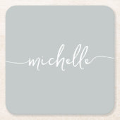 Elegantie Sage Groen Monogram Script Handtekening Kartonnen Onderzetters (Voorkant)